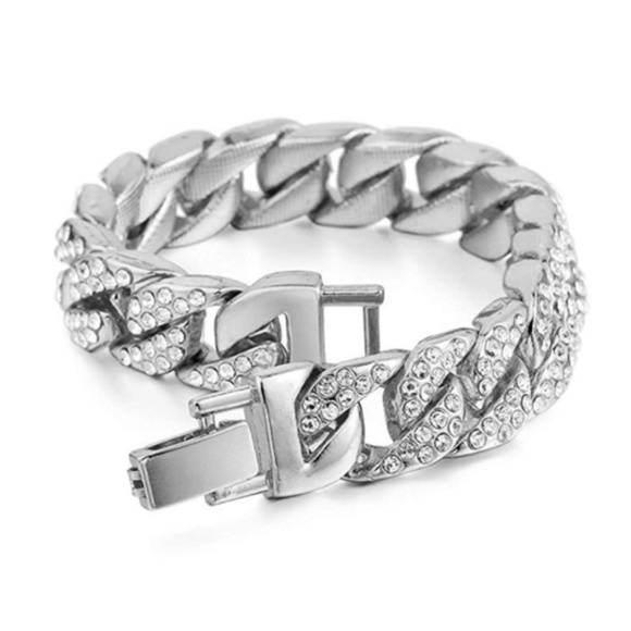 NEW! Mens Curb "Cuban" Silver Wrist Chain - Picture 4 of 7